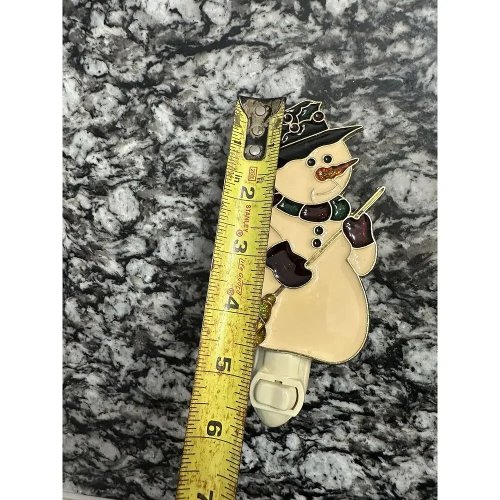 Vtg Night Light Christmas Snowman Stained Glass Like Flip Switch 5” Holiday